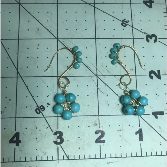 BOGO 50% OFF! NEW! Dangly Turquoise Flower Earring W/ Gold Wire. Handmade. - Picture 4 of 5